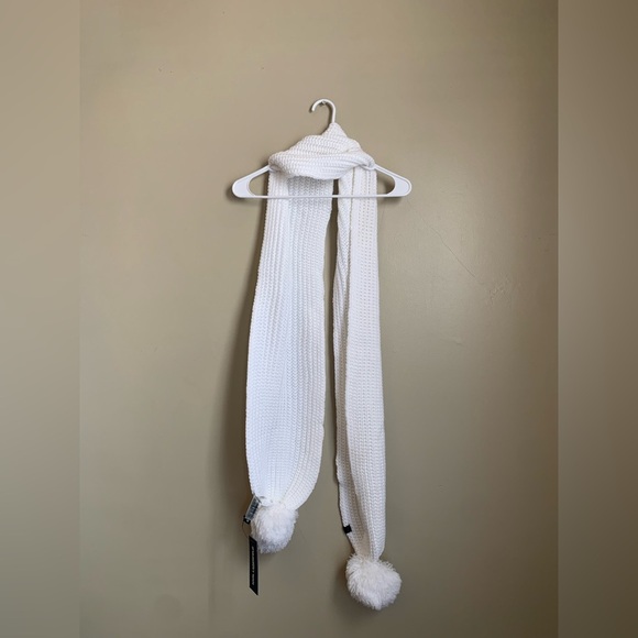 Karl Lagerfeld Accessories - Karl lagerfeld white knit scarf, winter pompom